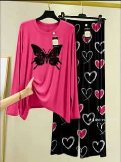 2 Pcs Women's Stitched Printed Night Suit