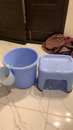 blue colour balti and stool