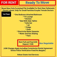 1st Floor New Furnished Flat For Rent Near Safanwala Chowk Lahore