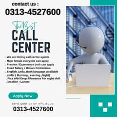 Call center job for fresher's and experince