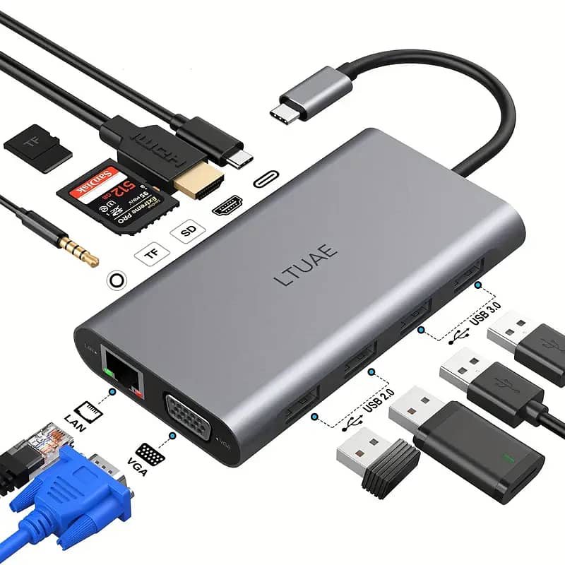 11in 1 USB C Docking Station, Compact Multi-Function Hub, Supports 4K 0