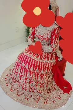 Luxury Red Bridal Net Lehenga with Heavy Dabka & Tilla Embroidery