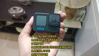 GoPro Hero 10 Black with 3 batteries, 1 memory card, 1 tripod and more