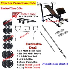 52kg Set 8 in 1 Bench Press Multi Station Rubber Coated Plates Dumbel