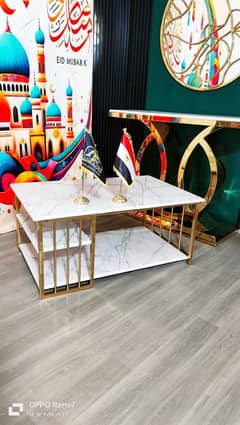 Stylish High-Gloss UV Waterproof Table with Gold Frame – Elegant & Dur