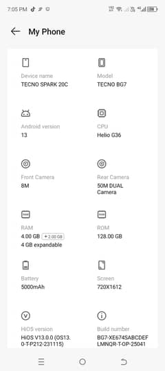 Tecno spark 20c 4+4 raim128GB