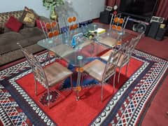 Modern Design 6 chair tempered glass dining table