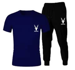 2 PCs men's polyester printed tracksuit in blue