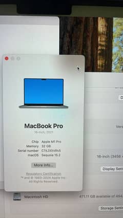 Apple Macbook Pro M1 2021,16'',32GB Ram,512GB SSD,16Core GPU,10CoreCPU