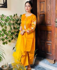 imported three piece stitched  silk embroidered suit free delivery