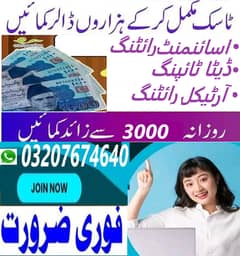 Online Work Data Entry, Assignment writing, Content writing, M/F