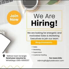 Looking for Energetic Sales & Marketing Staff – Immediate Hiring