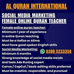 Online Quran Teacher (Office-Based) - Social Media Handler