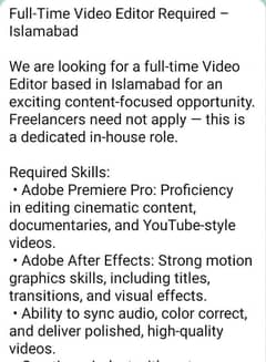 full time video editor in Islamabad