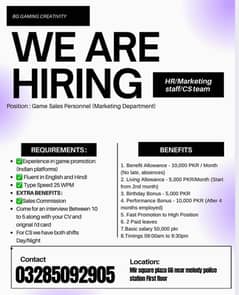 We are Hiring Marketing staff