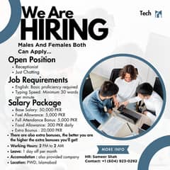 We are Hiring/ Males and Females both can Apply