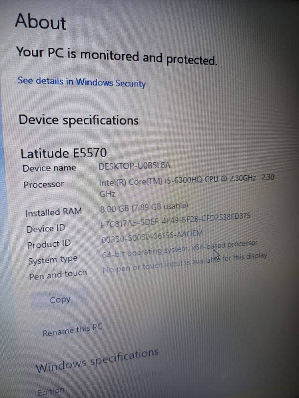 DELL Latitude 5570 HQ Processor 10
