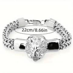 Stainless Steel Lion Head Chain Bracelet – 22cm/8.66in