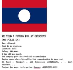We Need Person's For An Overseas Job Position.