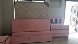 kids pink bed set with matress and one study huge table with chair
