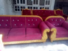 Fancy Good Wood Sofa Sets, five Seaters  New Maroon Velvet cloth and M