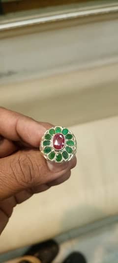 men / women chandi (silver ) ring with emerald and ruby