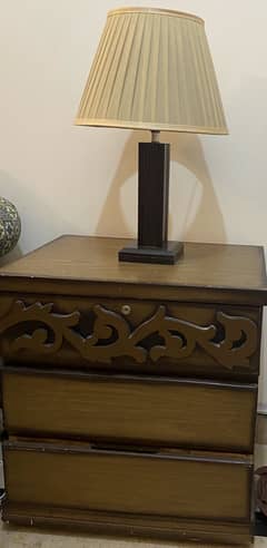 Double king size bed with  2 side tables and dressing