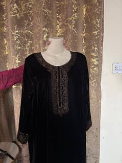 Black Velvet Embroidered Shirt with Matching Dupatta