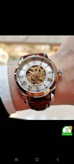 Mens mechanical watch with original leather strap