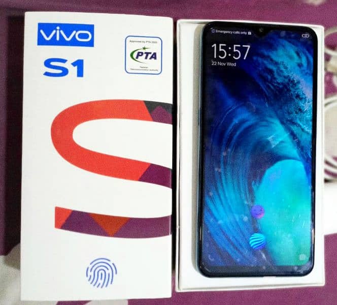 Mobile Vivo s1 8/256 front Display lock with box and original charger 5