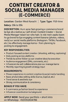Content Creator & Social Media Manager (E-COMMERCE)