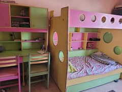 triple bed and dressing study table