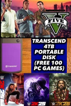 TRANSCEND 4TB PORTABLE HARD (FREE 100+PC GAMES)