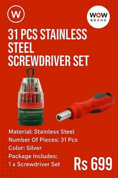 31 Pcs Stainless Steel Screwdriver Set