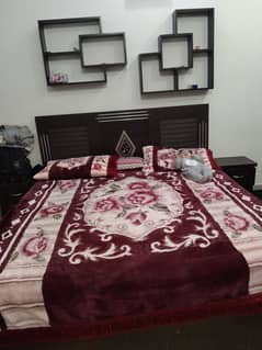Bed, wardrobe set, side tables and dressing