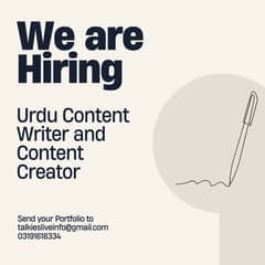 Hiring for Urdu Content Writer and Content Creator