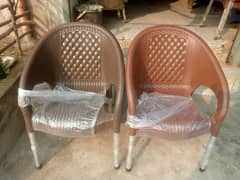 plastic chairs and table