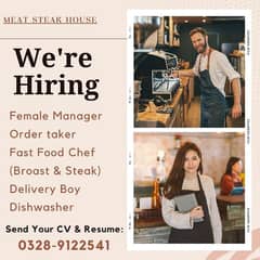 Fast Food Chef - Female Manager - Dishwasher - Delivery Boy - Jobs
