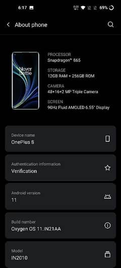 One plus 8 12gb Ram 256gb Rom