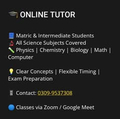 Online Science Tutor  | Matric & FSc Students Welcome