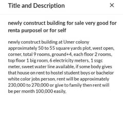 newly construct building for sale near Parsa Tower Block 6 PECHS, KHI