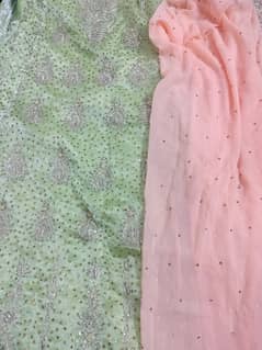 Bridal maxi green colour with pink dupatta