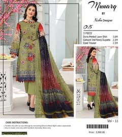 3 pcs women's unstitched Lawn embraoidered suit