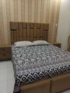 velvet bed with 2 side table brown colo