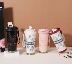 Lovely & Flower Thermos Mug – 500ml | Travel Coffee Cup With Strap