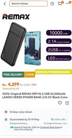 Remax 10000mah powerbank for sale.
