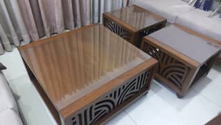 Walnut wood Glass premium Quality Centre and side Tables