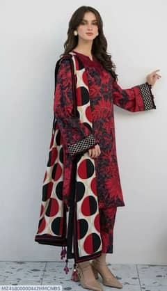 3 Pcs Women's Unstitched Digital Print Suit