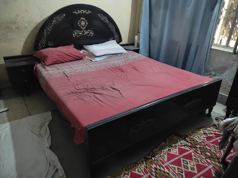 Double bed set pure wood side tables and dressing 0