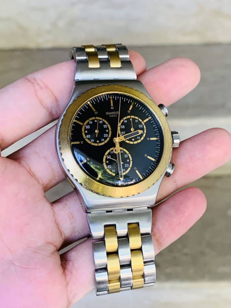 Swatch Swiss Made Two Tone Chronograph Men's Watch 44mm Dial 9/10 0